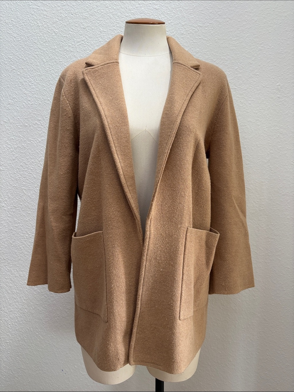 Women's Camel Open-Front Knit Blazer